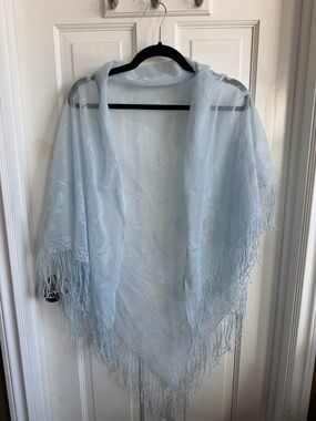 Light Blue Fringe Knit Shawl